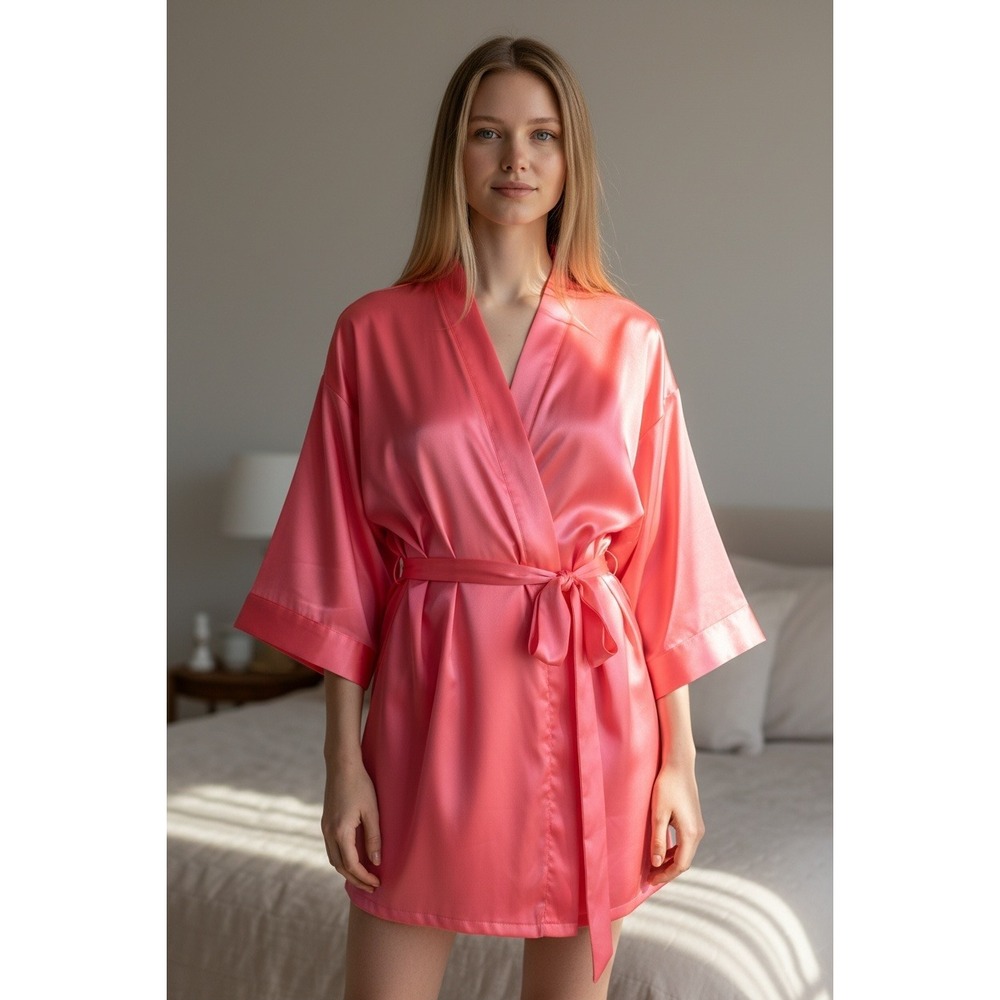 Victoria's‎ Secret Satin Kimono Robe Womens S/M Pink Belted Short